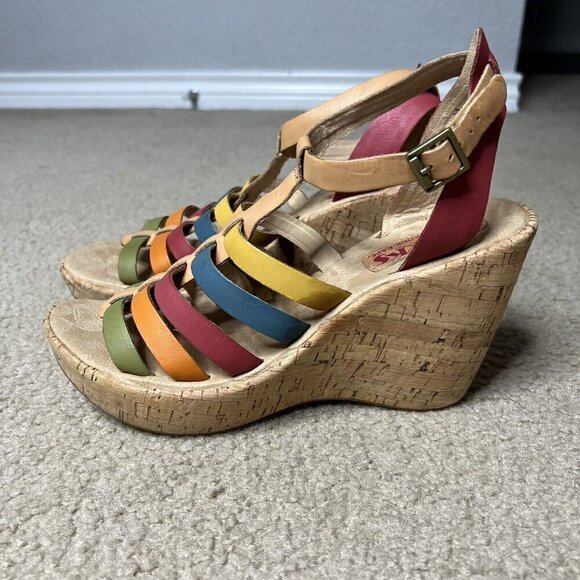 Korks Kork Ease Size 9 Sandals Womens Rainbow Open Toe Strappy Wedge Heel - Picture 4 of 10